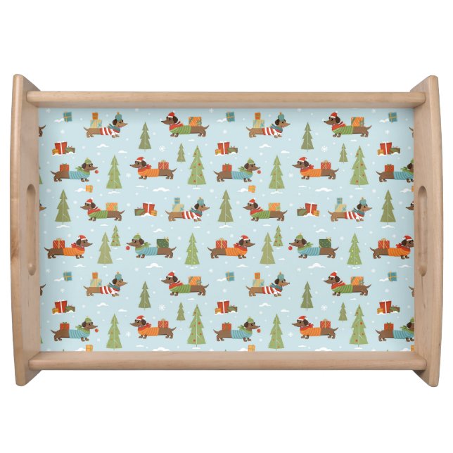 Festive Dachshunds in the Snow Pattern Serving Tray (Front)