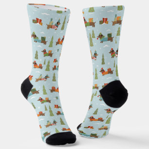 Festive Dachshunds in the Snow Pattern Socks