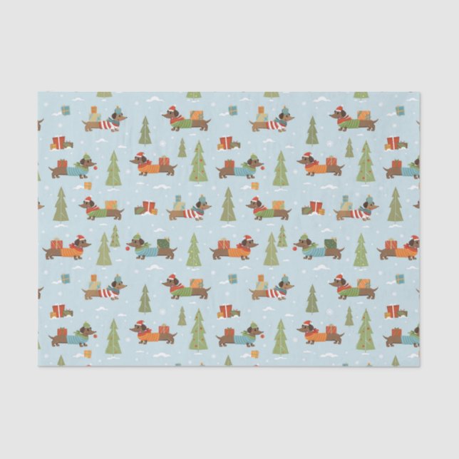 Festive Dachshunds in the Snow Pattern Tissue Paper (Front)