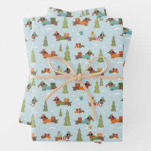 Festive Dachshunds in the Snow Pattern Wrapping Paper Sheets