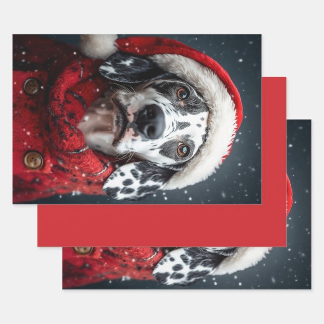 Festive Dalmatian in Santa Attire Wrapping Paper Sheets (Set)