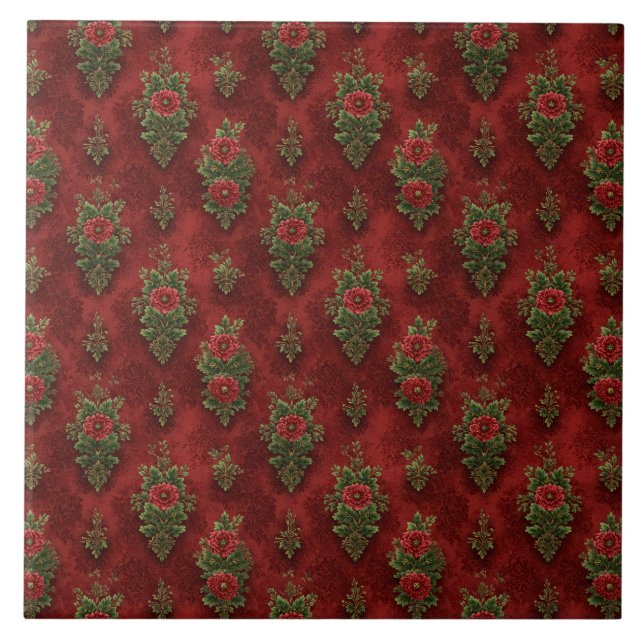 Festive Damask  Ceramic Tile (Front)