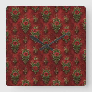 Festive Damask Square Wall Clock