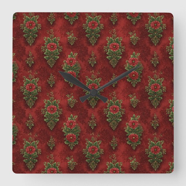 Festive Damask  Square Wall Clock (Front)