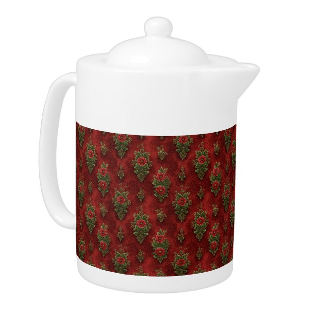 Festive Damask  Teapot (Left)