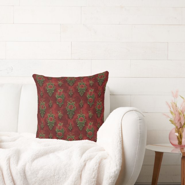 Festive Damask  Throw Pillow (Couch)