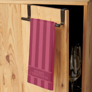 Festive Dark Red Burgundy Striped Christmas Kitchen Towel
