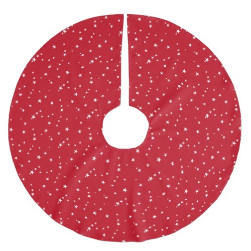 Festive dark red white Christmas lights stars cute Brushed Polyester Tree Skirt