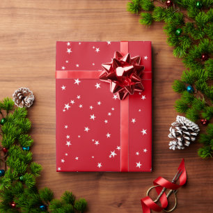 Festive dark red white Christmas lights stars cute Wrapping Paper