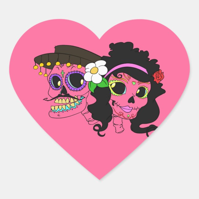 Festive Day of the Dead Art Heart Sticker (Front)