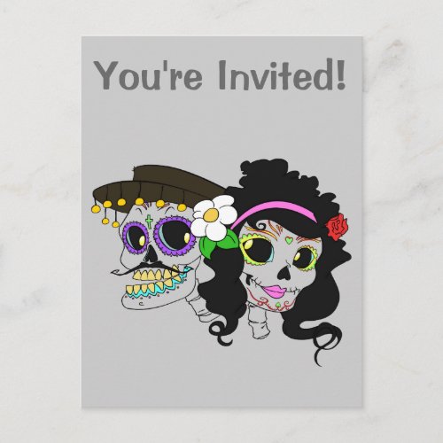 Festive Day of the Dead Art Invitation Postcard