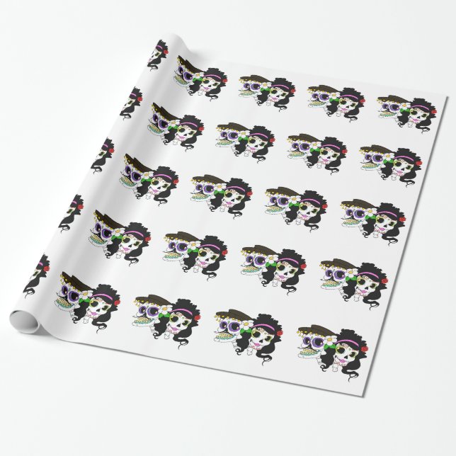 Festive Day of the Dead Art Wrapping Paper (Unrolled)