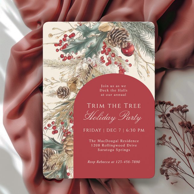 Festive Deck the Halls Tree Trimming Party  Invitation (Available in both printed and instant download digital formats.)