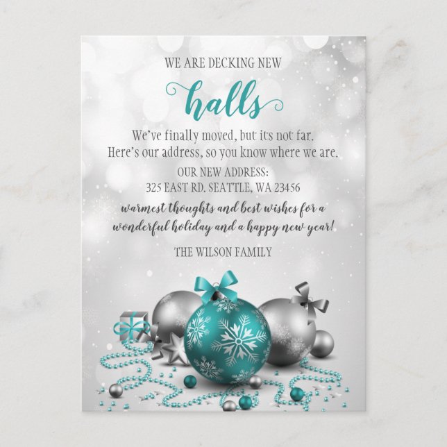 Festive Decking The New Halls Moving Announcement Postcard (Front)