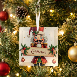 Festive Decor Personalized Nutcracker Christmas Glass Ornament
