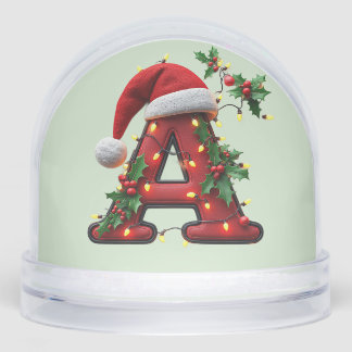 Festive Decorated Christmas Red Letter A Snow Globe