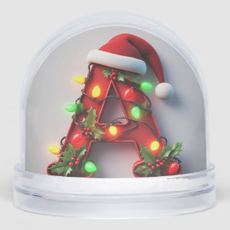 Festive Decorated Christmas Red Letter A Snow Globe