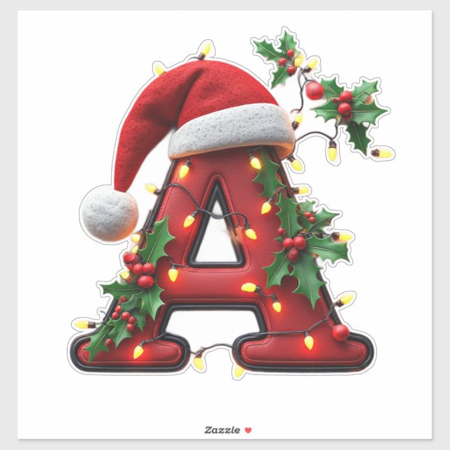 Festive Decorated Christmas Red Letter A Sticker (Sheet)