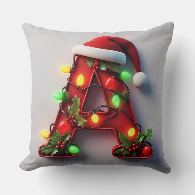 Festive Decorated Christmas Red Letter A Throw Pillow (Front)