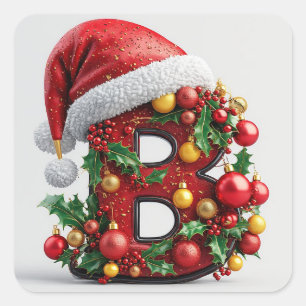 Festive Decorated Christmas Red Letter B Square Sticker