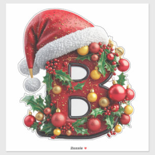Festive Decorated Christmas Red Letter B Sticker