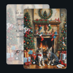 Festive decorated room, fireplace, cats, vintage<br><div class="desc">This Christmas card features two cats in front of a fireplace in a festively decorated living room. Vintage look. Send Christmas greetings to your friends and family. Custom text and back.</div>