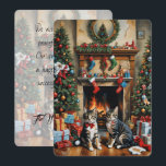 Festive decorated room, fireplace, cats, vintage<br><div class="desc">This Christmas card features two cats in front of a fireplace in a festively decorated living room. Vintage look. Send Christmas greetings to your friends and family. Custom text and back.</div>