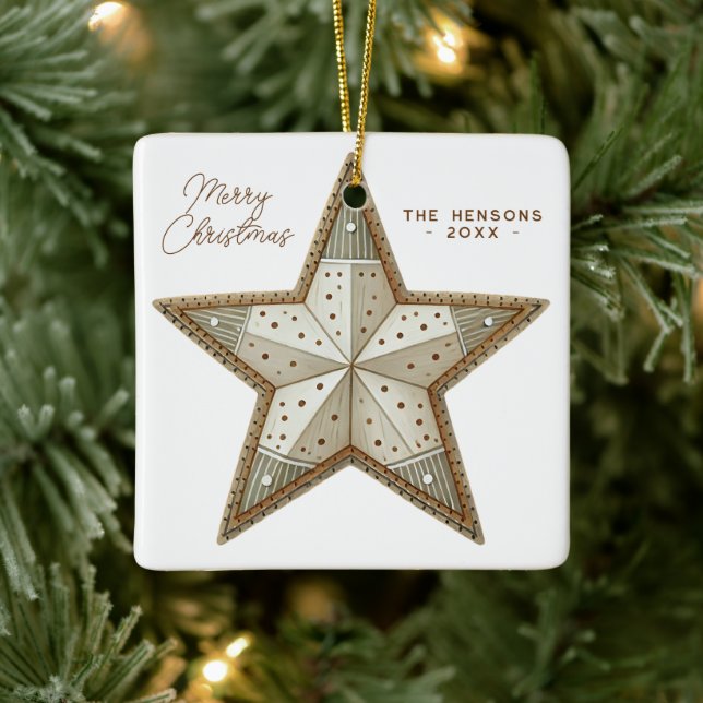 Festive Decorated Star Merry Christmas  Ceramic Ornament (Tree)