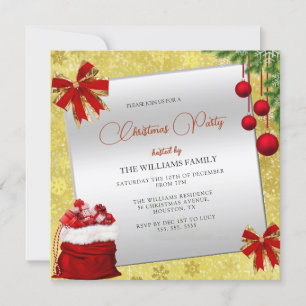 Festive Decorations Gold Christmas Party Invitation