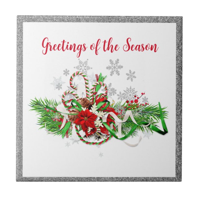 Festive Decorative Christmas Greenery  Ceramic Tile (Front)