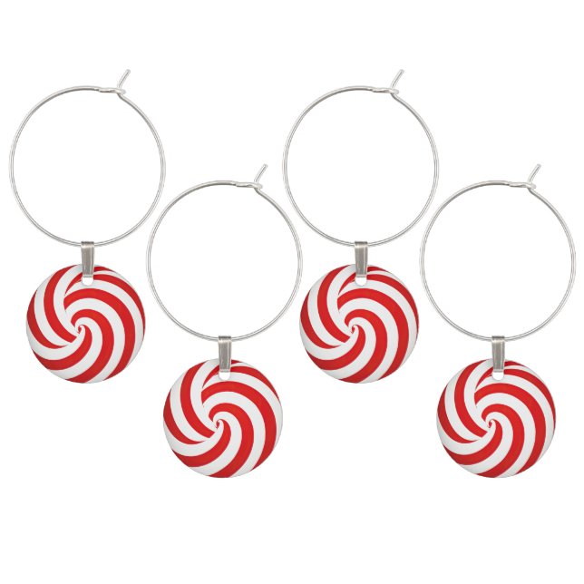 Festive Decorative Peppermint Print  Wine Charm (Staggered)