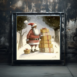 Festive Delight: Joyful Black Santa Poster