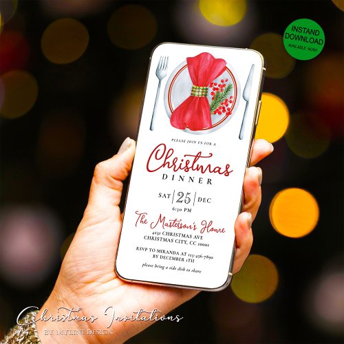 Festive Digital Christmas Dinner Invitation