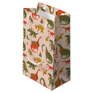 Festive Dinosaur Christmas Tree Holiday Pattern Small Gift Bag