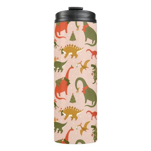 Festive Dinosaur Christmas Tree Holiday Pattern Thermal Tumbler (Front)