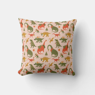 Festive Dinosaur Christmas Tree Holiday Pattern Throw Pillow