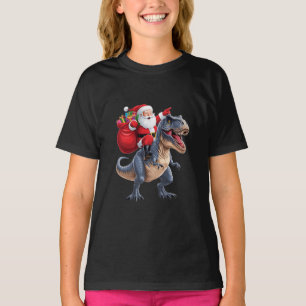Festive Dinosaur & Santa Claus T-Shirt for Kids 