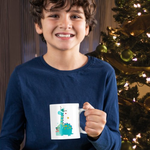 Festive Dinosaur Stars Child Name Love Santa Coffee Mug