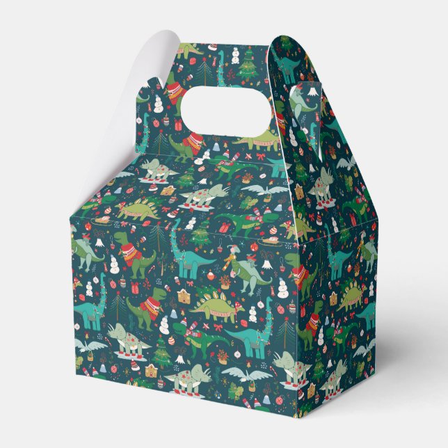 Festive Dinosaurs Christmas Pattern Favor Boxes (Front Side)