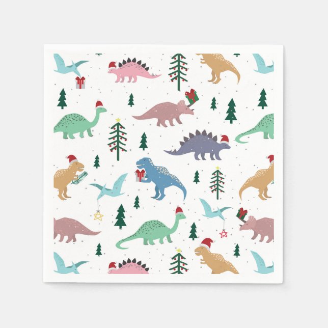 Festive Dinosaurs Christmas Pattern Napkins (Front)