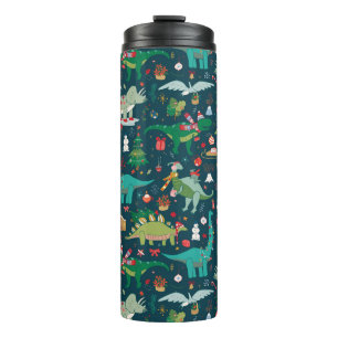 Festive Dinosaurs Christmas Pattern Thermal Tumbler