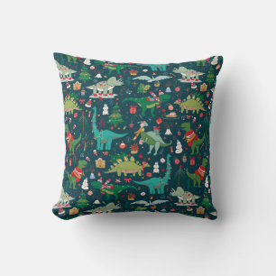 Festive Dinosaurs Christmas Pattern Throw Pillow