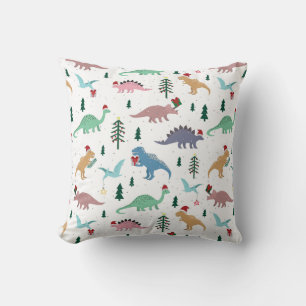 Festive Dinosaurs Christmas Pattern Throw Pillow