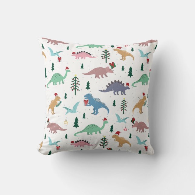 Festive Dinosaurs Christmas Pattern Throw Pillow (Front)