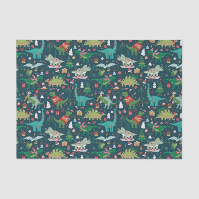 Festive Dinosaurs Christmas Pattern Tissue Paper (Front)