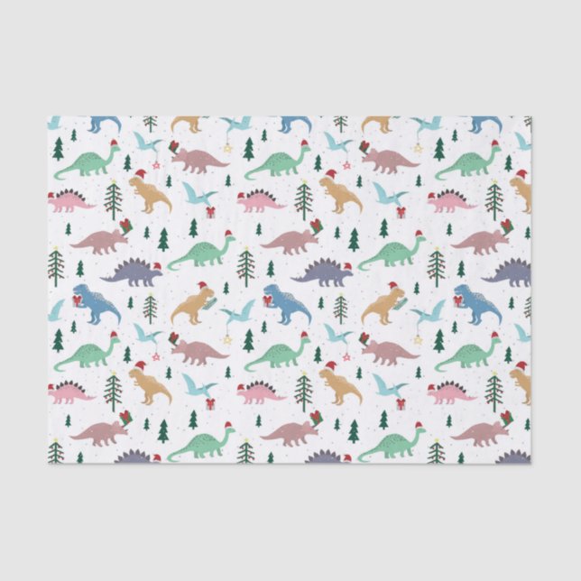 Festive Dinosaurs Christmas Pattern Tissue Paper (Front)