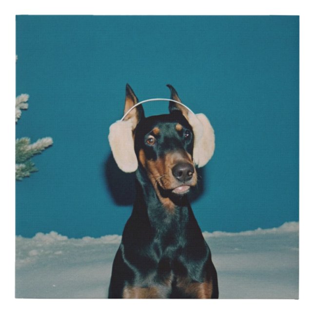 Festive Doberman Faux Canvas Print (Front)