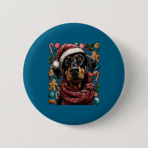 Festive Doberman With Santa Hat Snowy Winter Chris Button