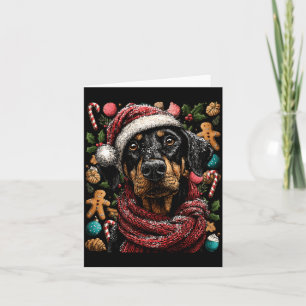 Festive Doberman With Santa Hat Snowy Winter Chris Card
