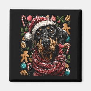 Festive Doberman With Santa Hat Snowy Winter Chris Magnet